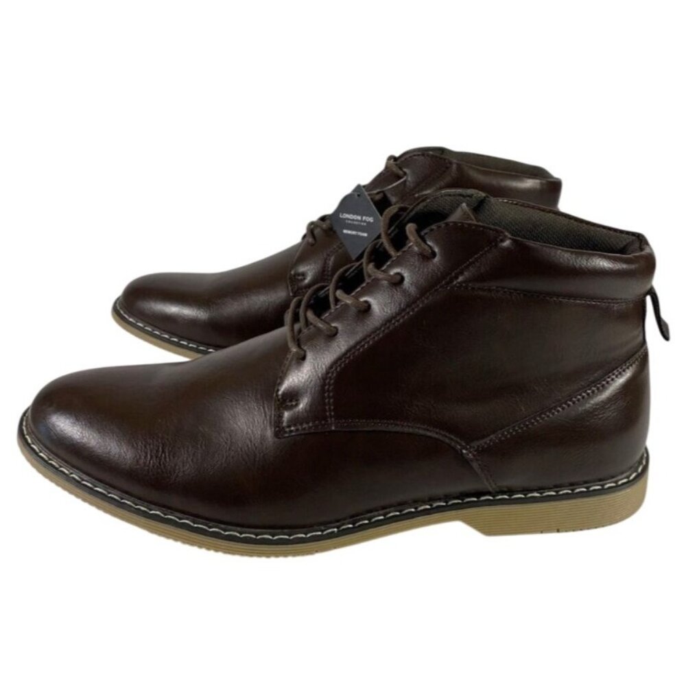 Mens London Fog Chukka Boots Brown With Memory Foam Soles $120 MSRP